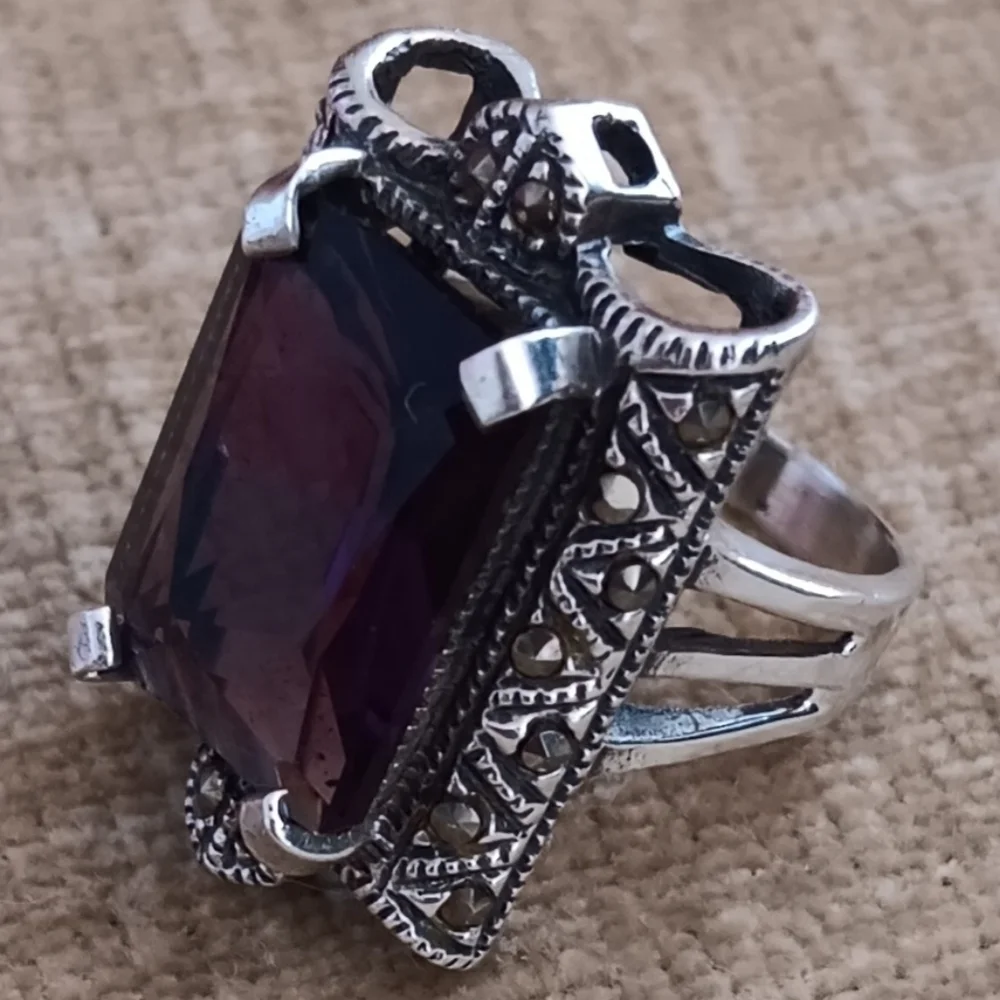 925 Silver Purple Crystal Ring